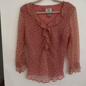 Ice Coral Patterned Ruffle Blouse